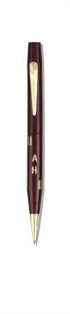 Oversize Summit Wing-Flow burgundy celluloid fountain pen and mechanical pencil set, with ""N"" pattern gold-filled inlays, and with in